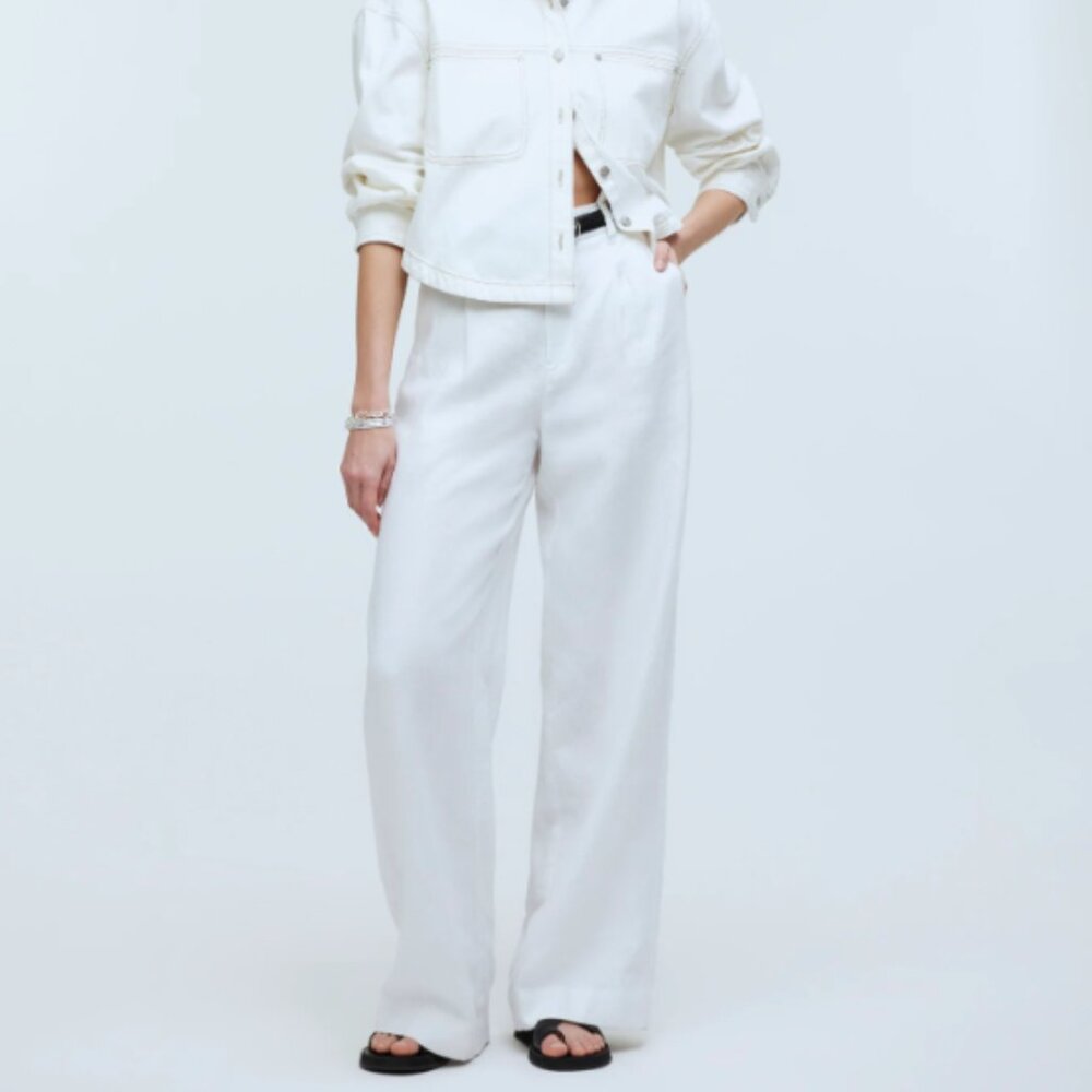 Madewell The Harlow Wide-Leg Pant in 100% Linen in Eyelet White